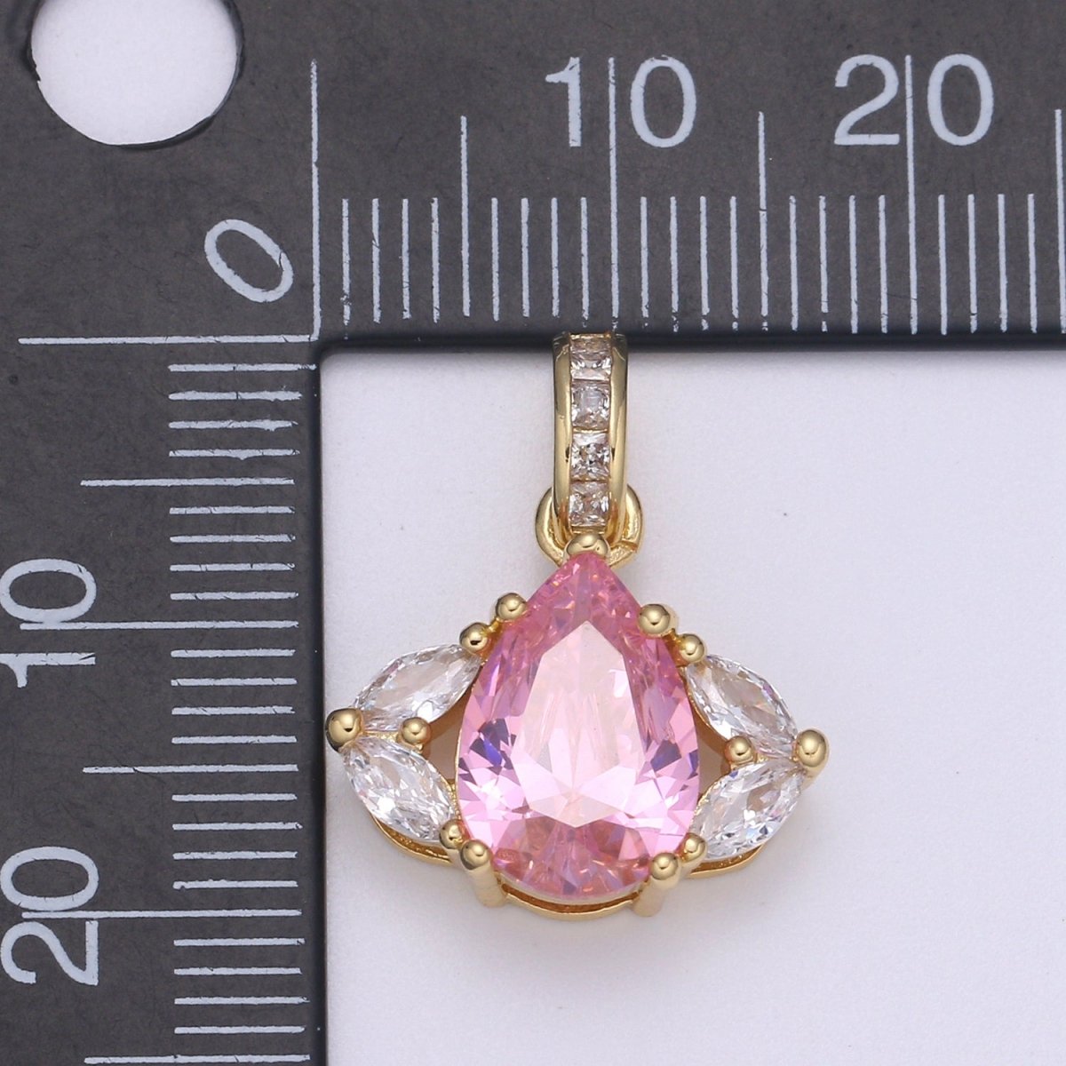 24k Gold Micro Pave CZ Evil Eye Pendant Charm, Pink Tear drop CZ Pendant Charm, Micro Pave Cubic Bail For DIY Jewelry making H-647 - DLUXCA