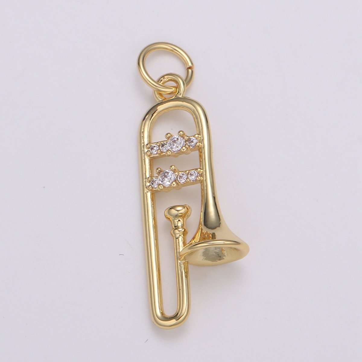24K Gold Micro Pave CZ Music Trumpet Pendant Charm, Musical Pendant Charm, Music Pendant, For DIY Jewelry, E-201 - DLUXCA