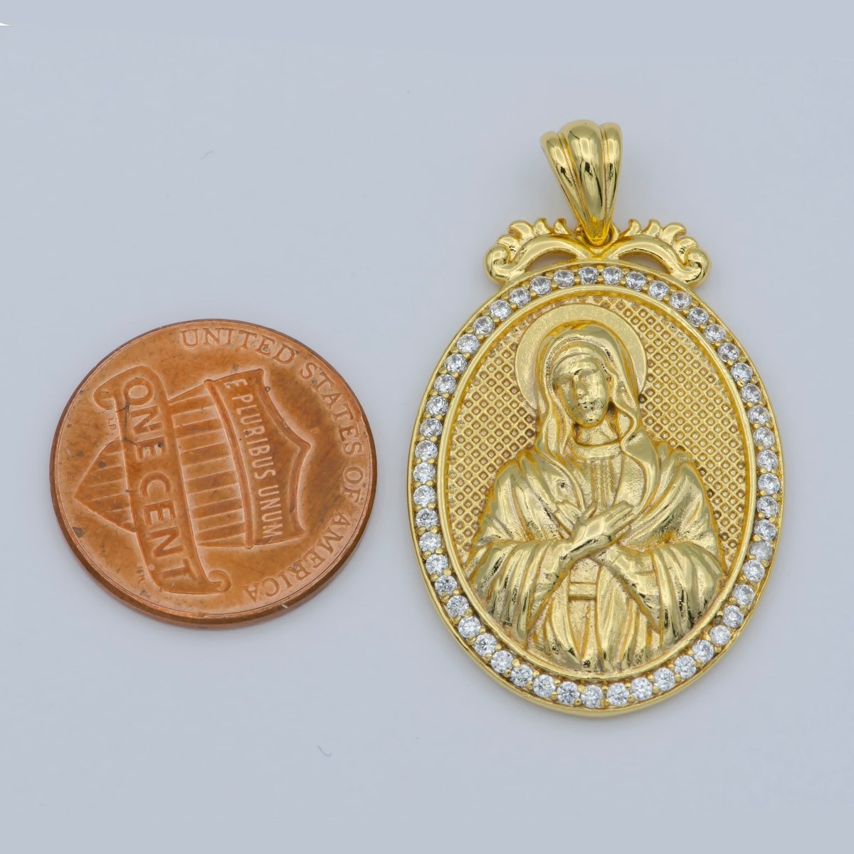 24k Gold Micro Pave Lady Guadalupe Charm, Cubic Zirconia Virgin Mary Pendant Medallion For Religious DIY Jewelry I-074 - DLUXCA