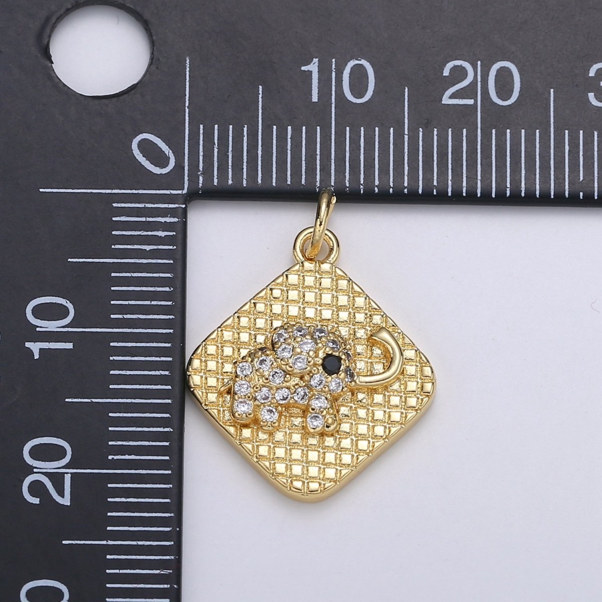 24K Gold Micro Pave Lucky Elephant Charm Cubic Zirconia Animal Pendant Charm Square Plate CZ simple Charm E-146 - DLUXCA