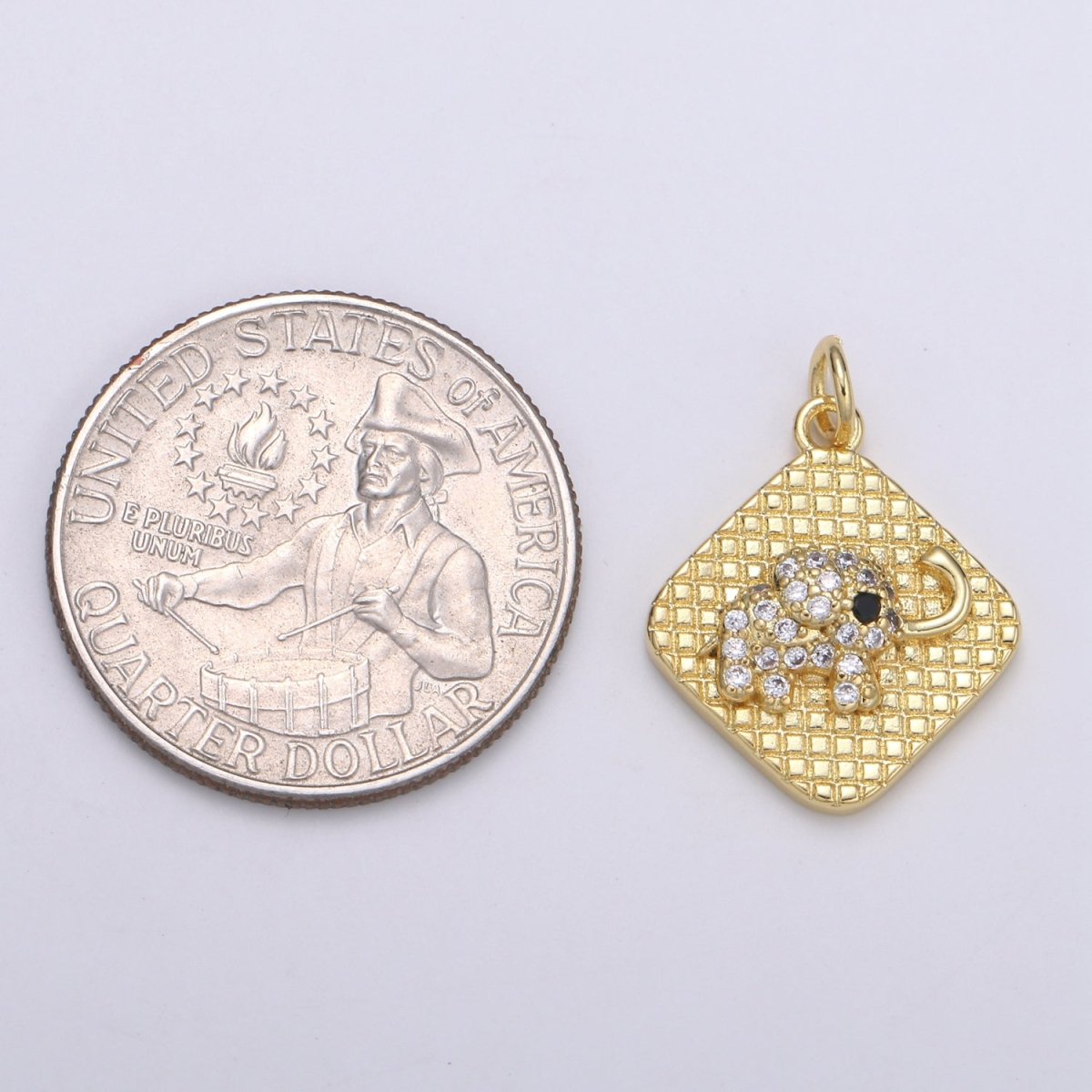 24K Gold Micro Pave Lucky Elephant Charm Cubic Zirconia Animal Pendant Charm Square Plate CZ simple Charm E-146 - DLUXCA