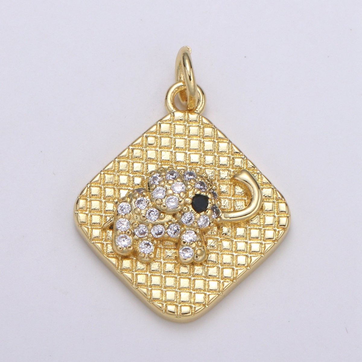 24K Gold Micro Pave Lucky Elephant Charm Cubic Zirconia Animal Pendant Charm Square Plate CZ simple Charm E-146 - DLUXCA