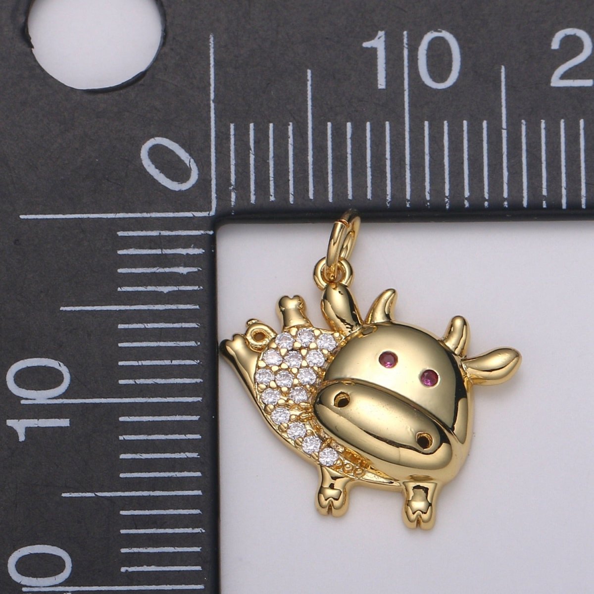 24k Gold Micro Pave Ox Charm, Red Eye Cubic Zirconia Bull Pendant Charm, Gold Cow CharmFor DIY Jewelry E-195 - DLUXCA