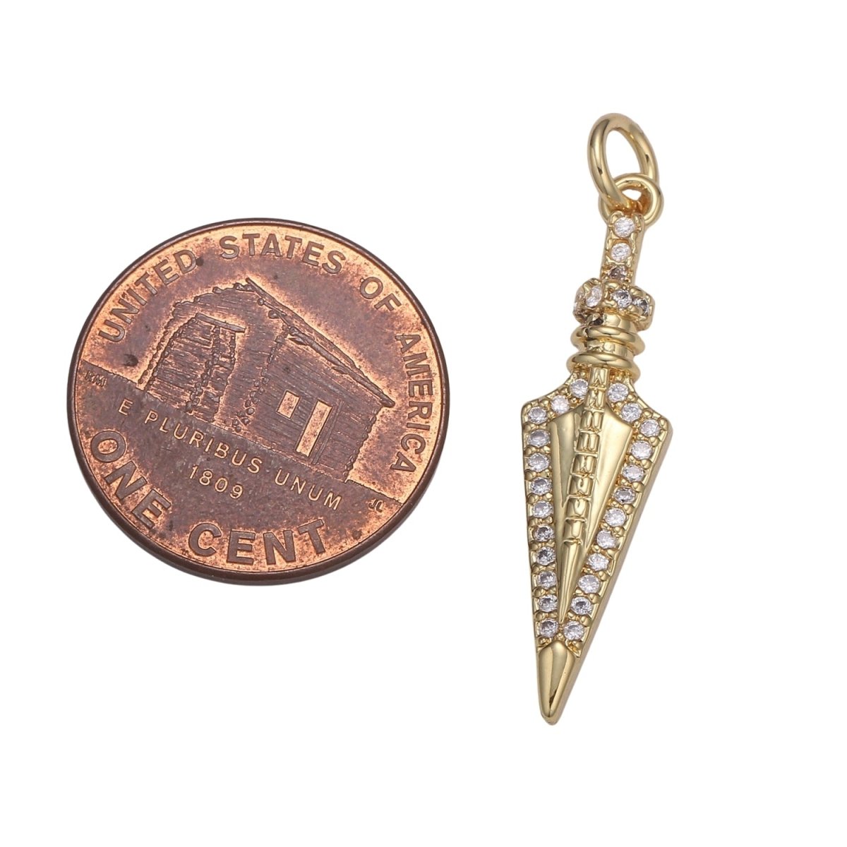 24k Gold Micro Pave Peg Charm, Cubic Zirconia Spear Pendant Charm, Charm, For DIY Jewelry E-205 E-790 - DLUXCA