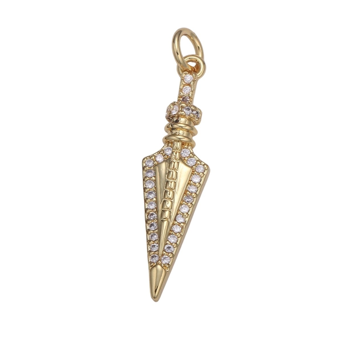 24k Gold Micro Pave Peg Charm, Cubic Zirconia Spear Pendant Charm, Charm, For DIY Jewelry E-205 E-790 - DLUXCA
