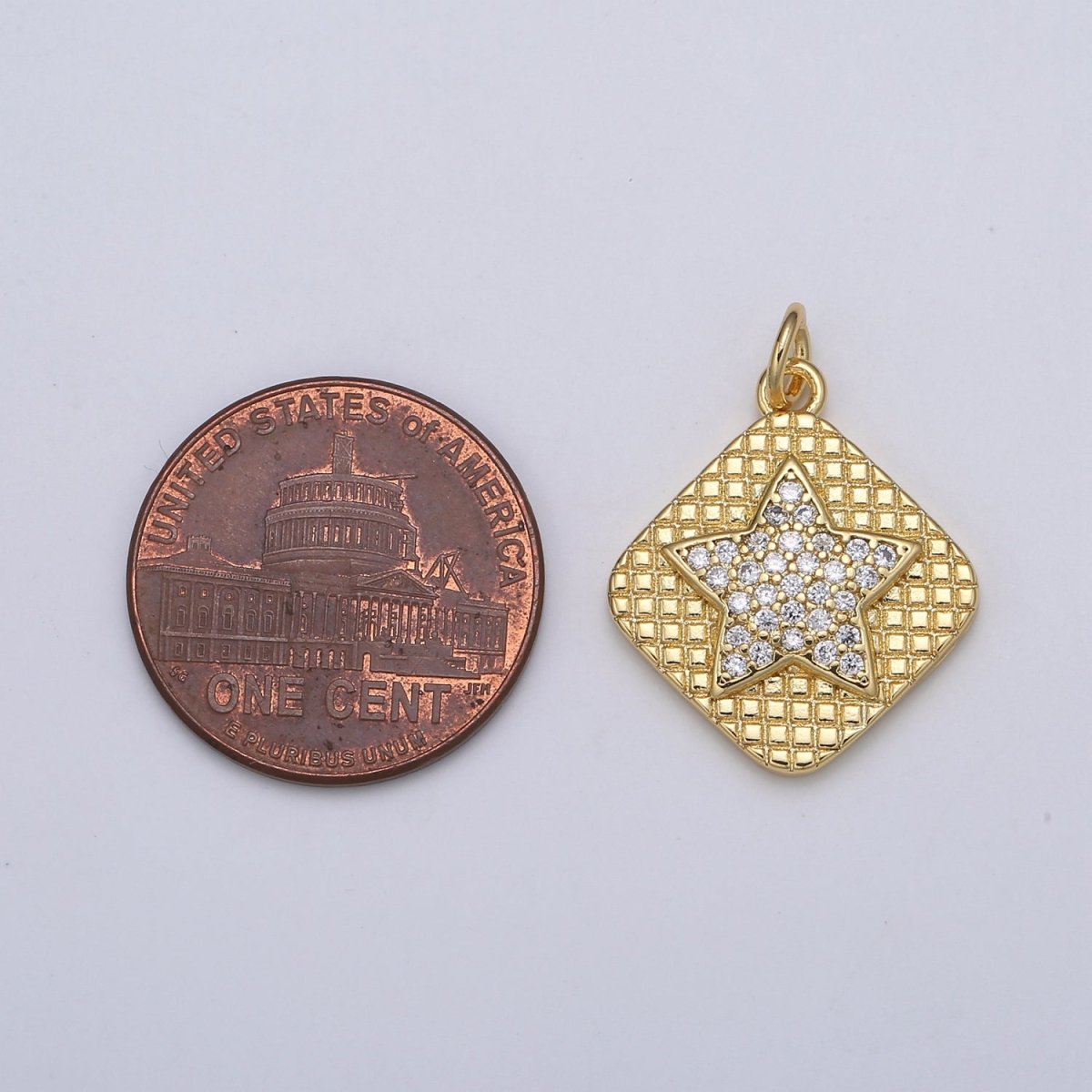 24K Gold Micro Pave Star Charm Cubic Zirconia Celestial Pendant Charm Rhombus Tag CZ simple Charm E-139 - DLUXCA