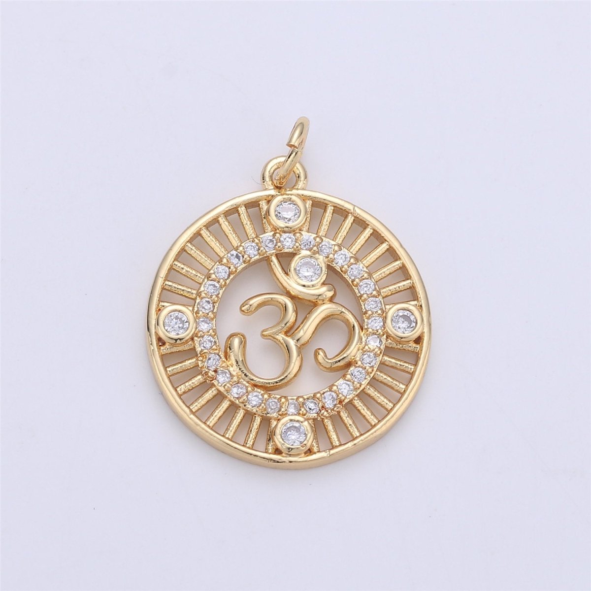 24K Gold Ohm Sign Charm, Peace Namaste Buddhism Prayer Micro Pave Cubic Zirconia CZ Stone for Necklace or Bracelet C-895 - DLUXCA
