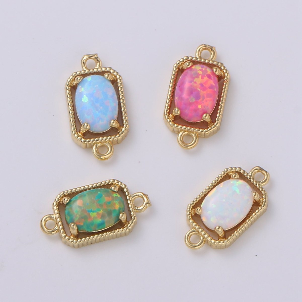 24K Gold Oval Opal Connector Octagon Link Connector Opalite Charm Connector- for Necklace Bracelet Component F-581 F-582 F-583 F-584 - DLUXCA