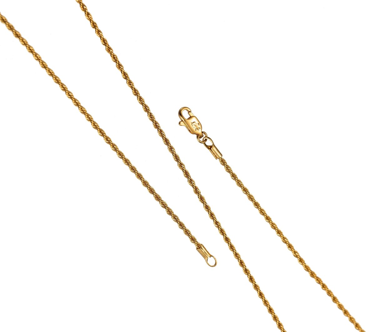 24K Gold Plated 2mm Rope Chain Necklace 23.5 Inch Gold Chain Ready to wear Chain w/ Lobster Clasps | CN-405 Clearance Pricing - DLUXCA