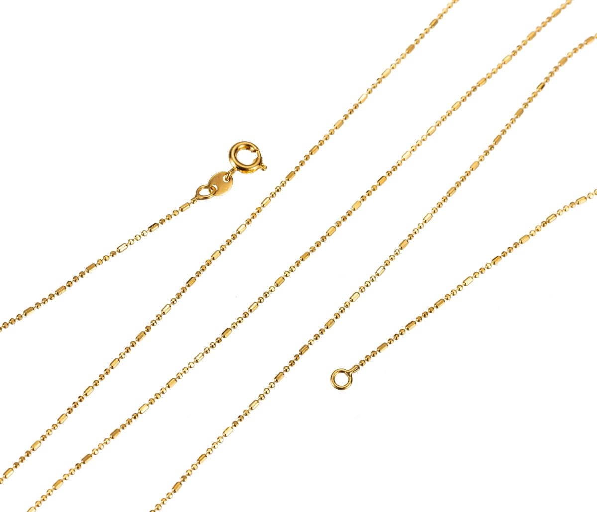 24K Gold Plated Bead Necklace - Dainty 0.8mm, 1mm Bead Chain - 13.7, 19.6 Inches Bead Necklace w/ Spring Ring | CN-484, CN-506 Clearance Pricing - DLUXCA