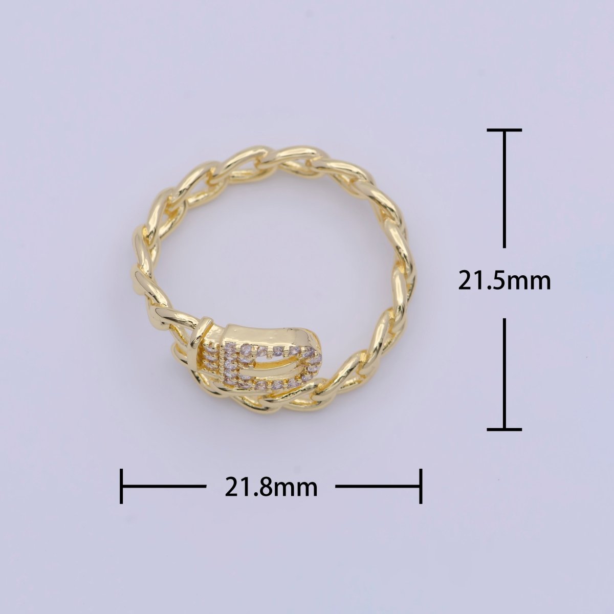 24K Gold Plated Belt Buckle Ring with Curb Chain Link for Wholesale Jewelry X-597 - DLUXCA