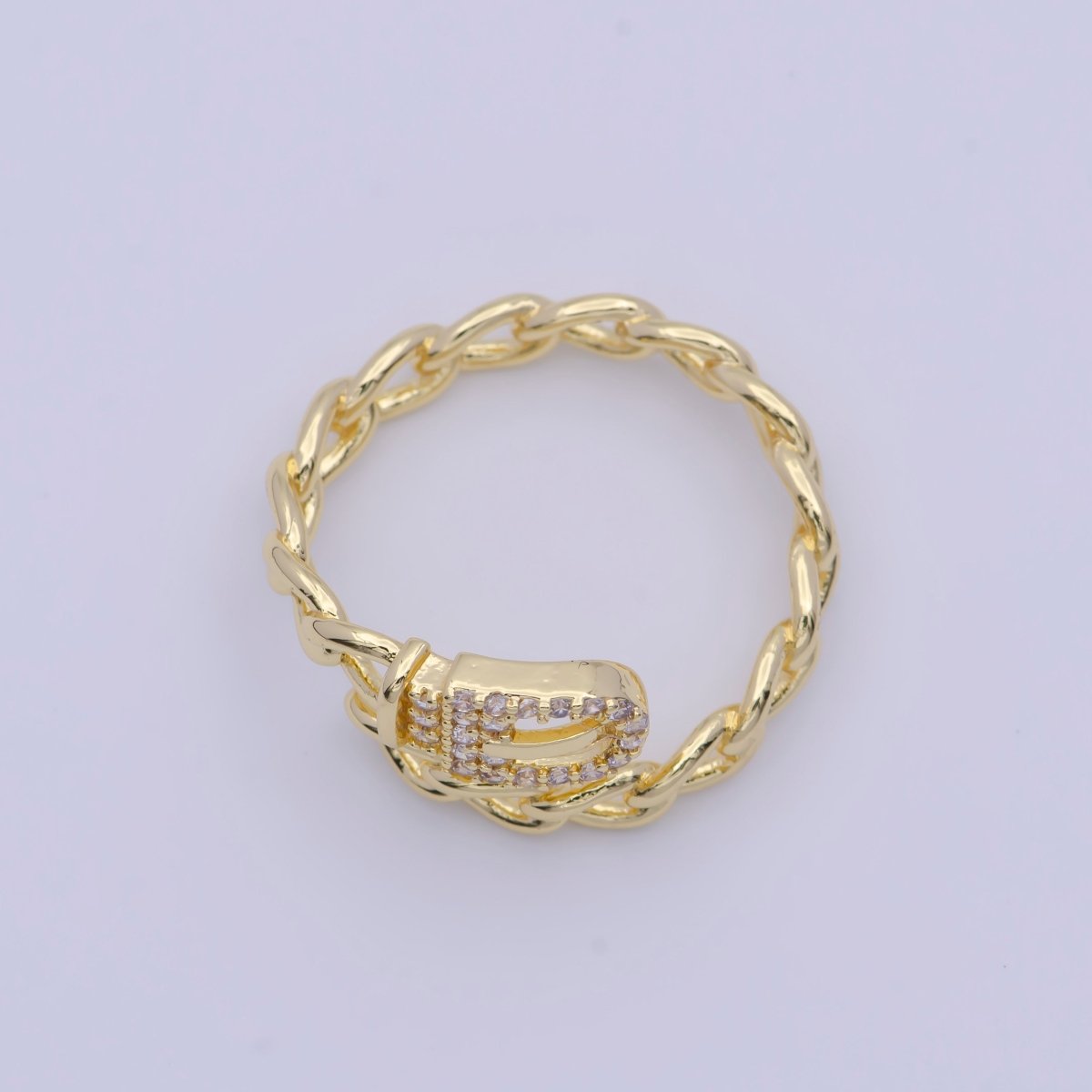 24K Gold Plated Belt Buckle Ring with Curb Chain Link for Wholesale Jewelry X-597 - DLUXCA