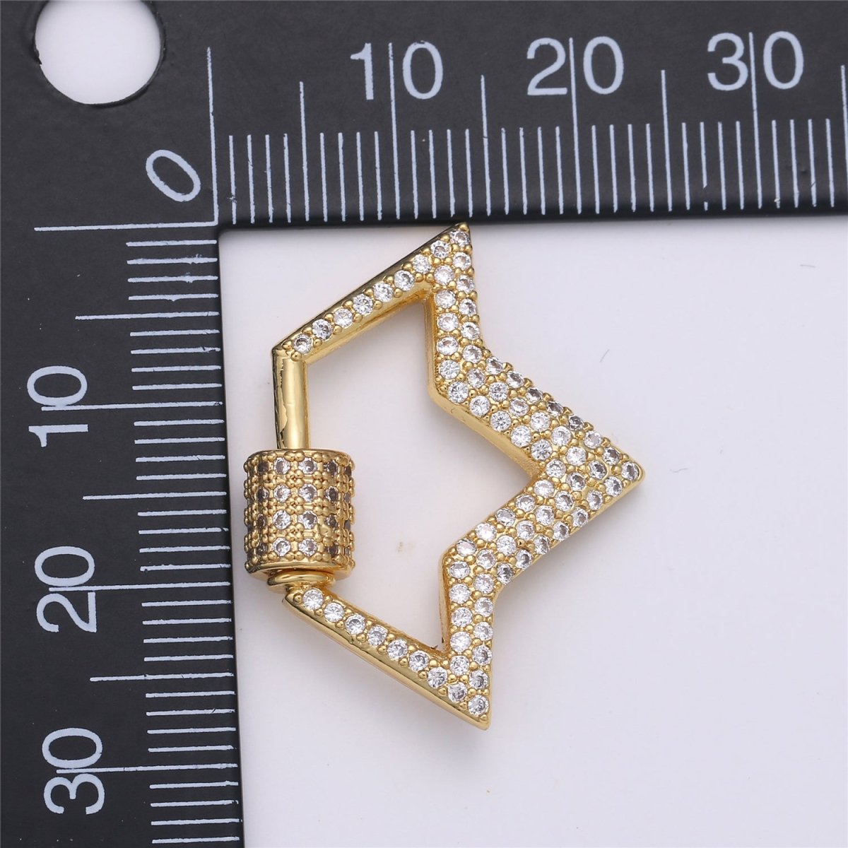24K Gold-Plated Crown Shaped Carabiner, Pave Cubic Zirconia Rhinestones, Circle Screw Clasp - DLUXCA