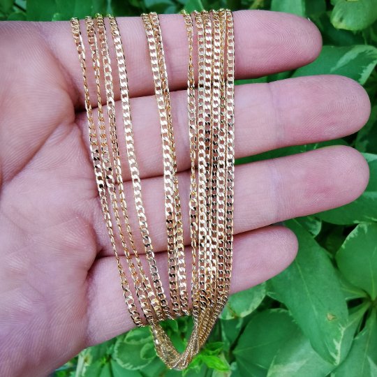 24K Gold Plated Curb Chain - 19.7" Width 2mm Jewelry Findings For Jewelry Making Supply Finished Chain for Necklace | CN-821 Clearance Pricing - DLUXCA