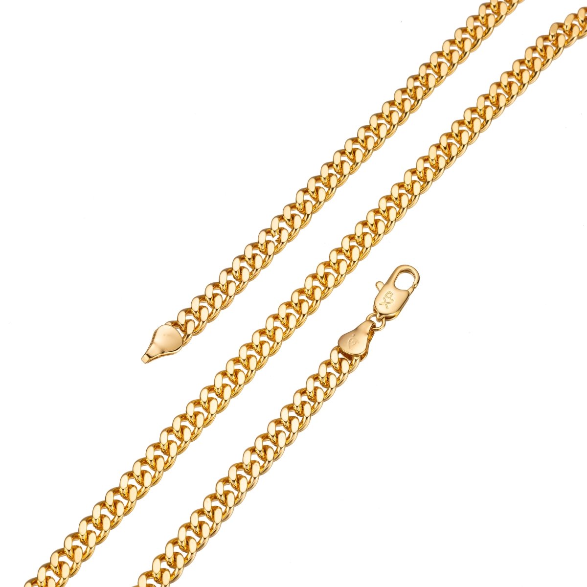 24K Gold Plated Curb Chain Necklace, 19.9 inches Curb Finished Necklace, 2.9mm Width Curb Necklace w/ Lobster Clasps | CN-967 Clearance Pricing - DLUXCA