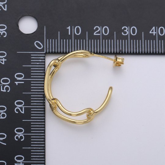 24k Gold Plated Earrings, Hoop Earrings, Long Chain Link Earring, Stud Earring, Gift for Her, Earrings for Women, Everyday Wear Earring Q-528 - DLUXCA