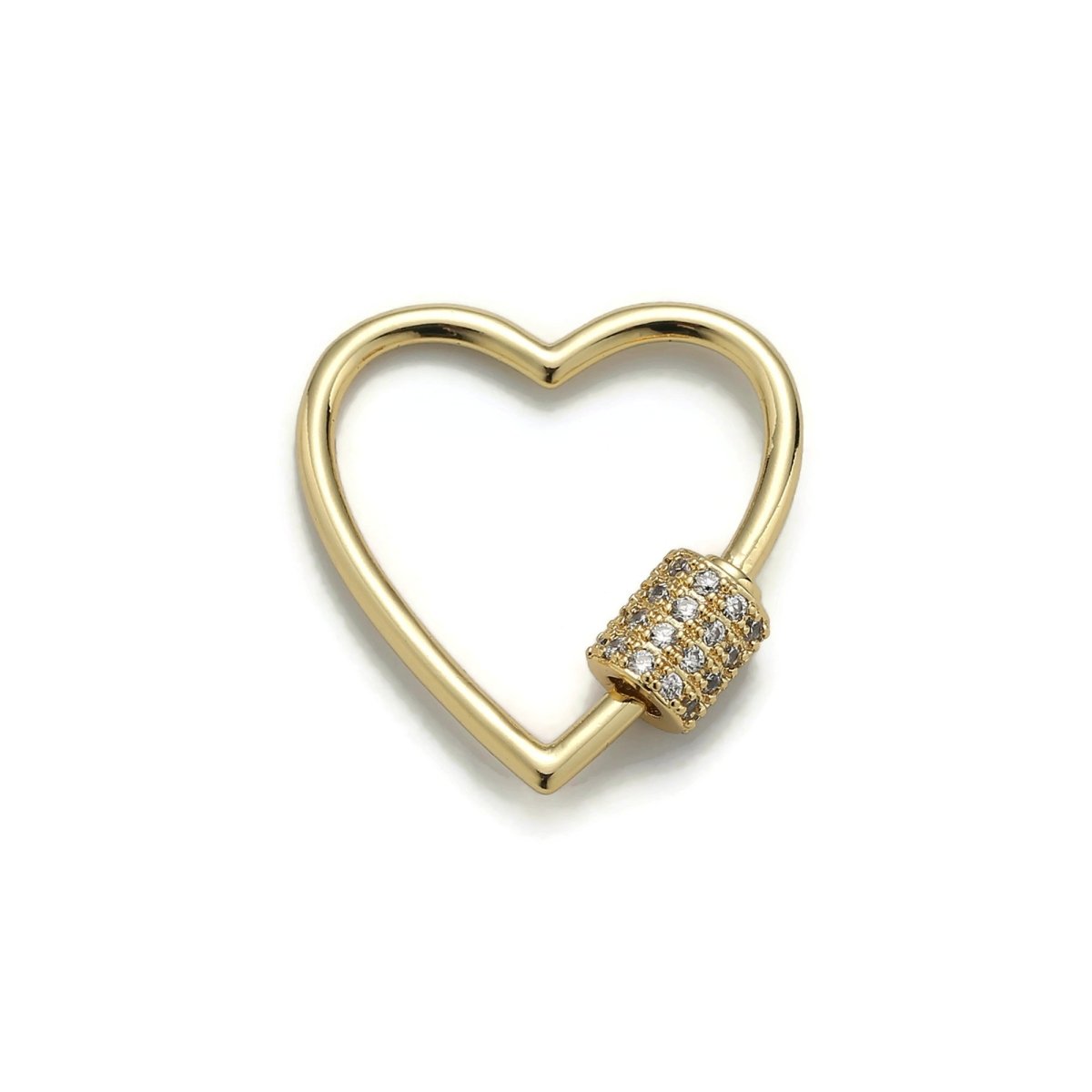 24K Gold-Plated Heart Carabiner, Circle Screw Clasp with Rhinestones, Gold, Rose Gold, and Black Color Options - DLUXCA