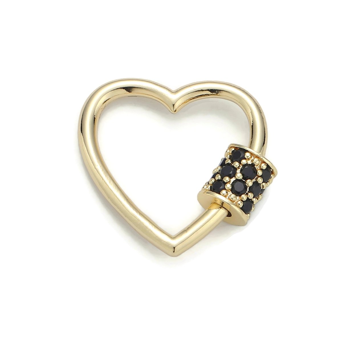 24K Gold-Plated Heart Carabiner, Circular Screw Clasp with Colored Rhinestones - DLUXCA