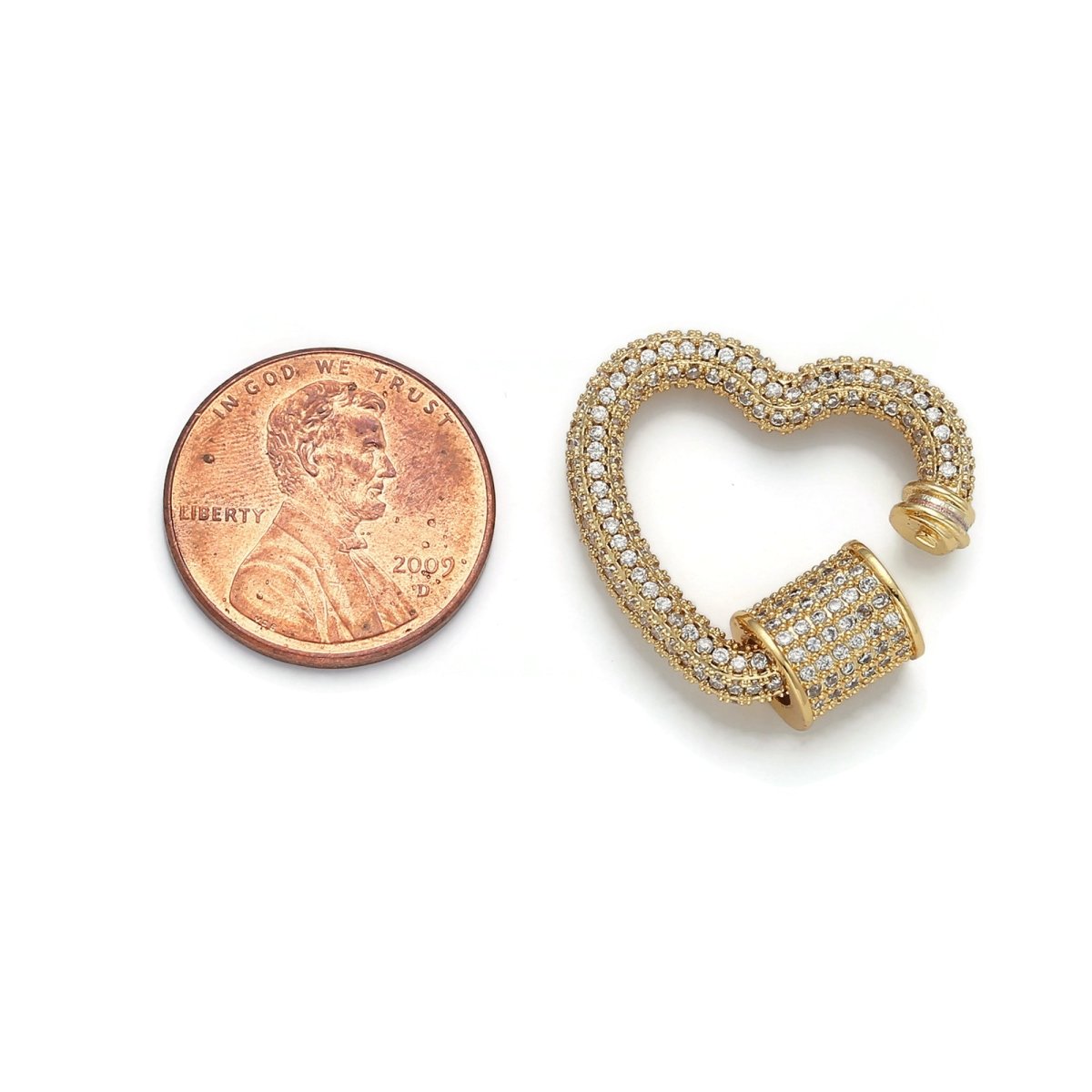 24K Gold-Plated Heart Carabiner, Full Pave Cubic Zirconia