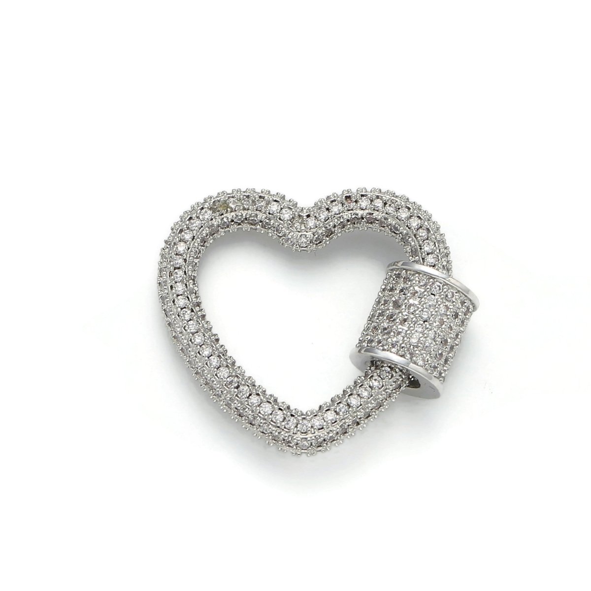 24K Gold-Plated Heart Carabiner, Full Pave Cubic Zirconia Rhinestones, Circle Screw Clasp, Gold and Silver K-126 - DLUXCA