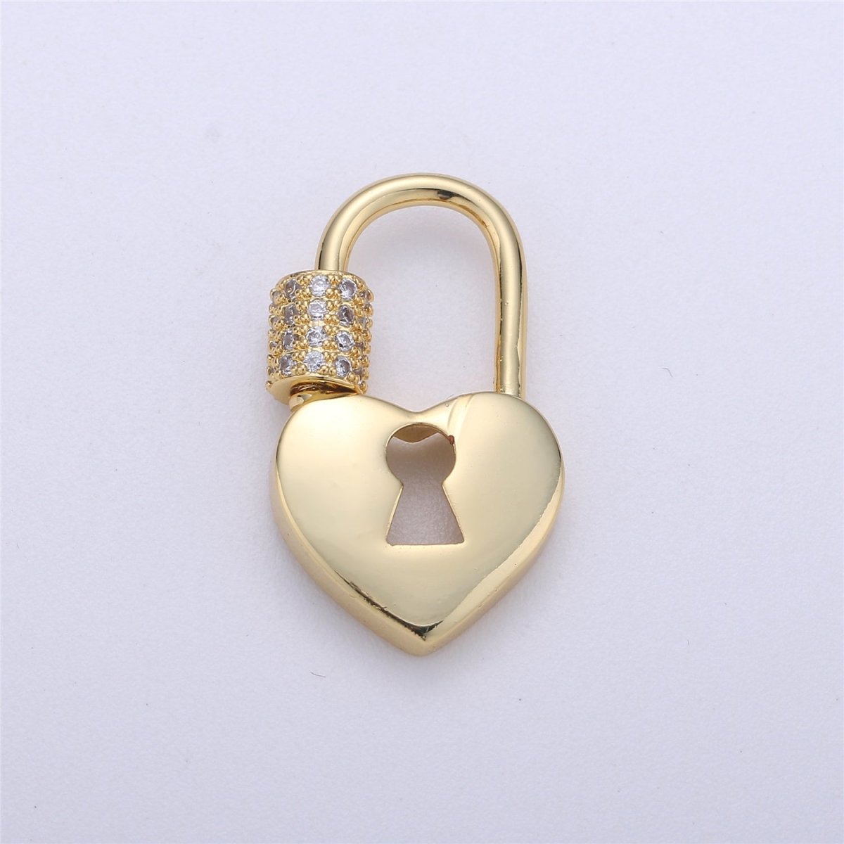 24K Gold-Plated Heart Padlock Carabiner, Circle Screw Clasp with Zirconia Rhinestones - DLUXCA