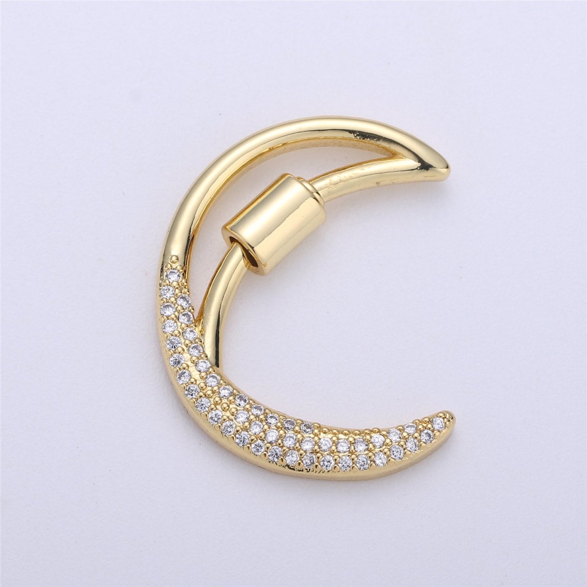 24K Gold-Plated Letter "C" Carabiner with Pave Zirconia Rhinestones, Circle Screw Clasp K288 - DLUXCA