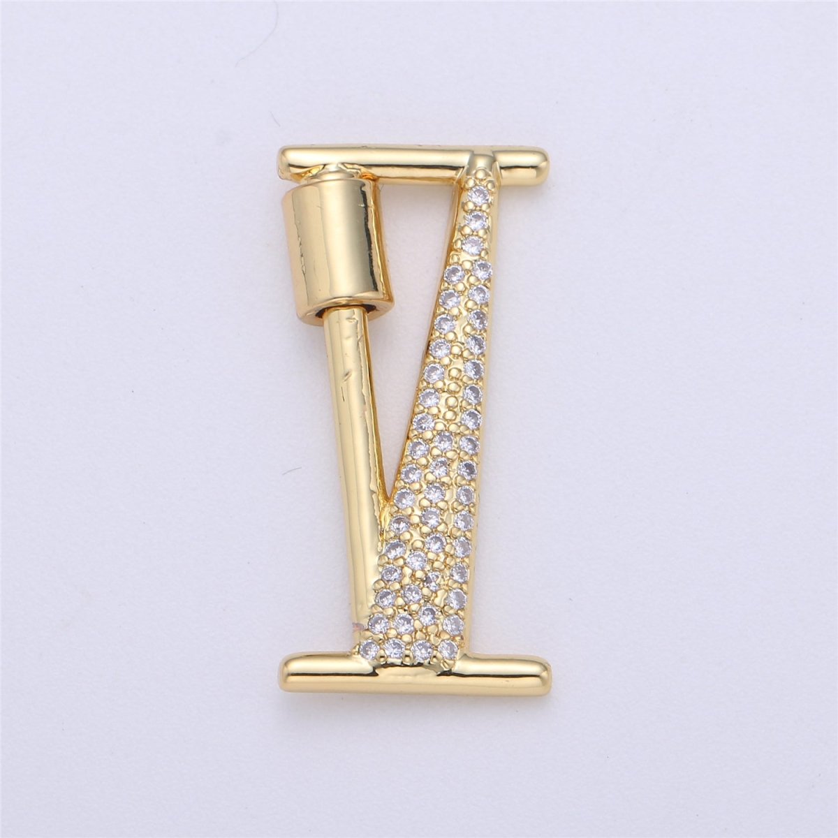 24K Gold-Plated Letter "I" Carabiner with Pave Zirconia Rhinestones, Circle Screw Clasp - DLUXCA