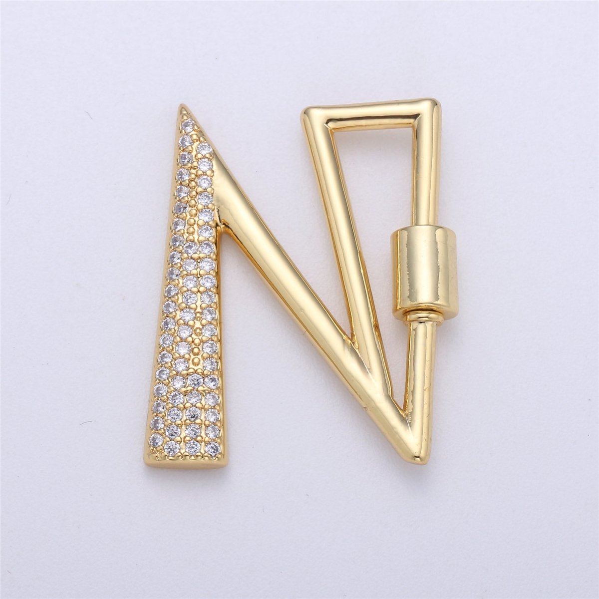 24K Gold-Plated Letter "N" Carabiner with Pave Zirconia Rhinestones, Circle Screw Clasp - DLUXCA