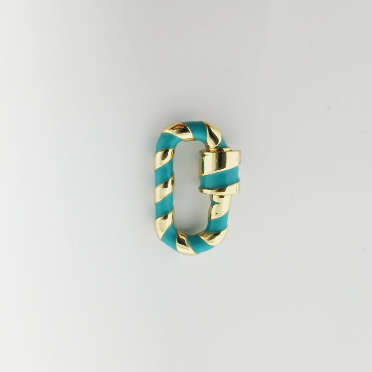 24K Gold-Plated Light Blue and Gold Paperclip Carabiner, Candy Cane Swirl Design, Circle Screw Clasp - DLUXCA