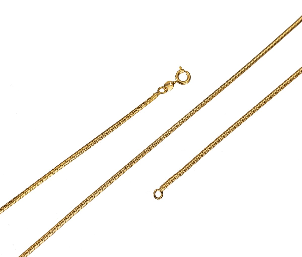 24K Gold Plated Omega Necklace, Dainty 1mm, 2mm Omega Chain, 17.7 Inches, 19.6 Inches Omega Chain Necklace w/ Spring Rings | CN-173 CN-472 Clearance Pricing - DLUXCA