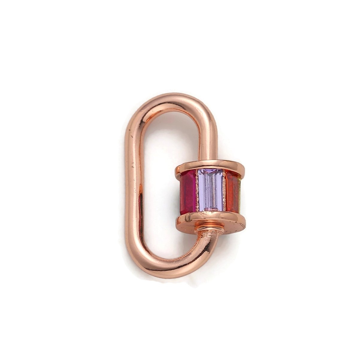 24K Gold-Plated Oval Carabiner, Screw Clasp with Multicolor Glass Panes, Gold, Rose Gold, Silver, or Black Color Options - DLUXCA