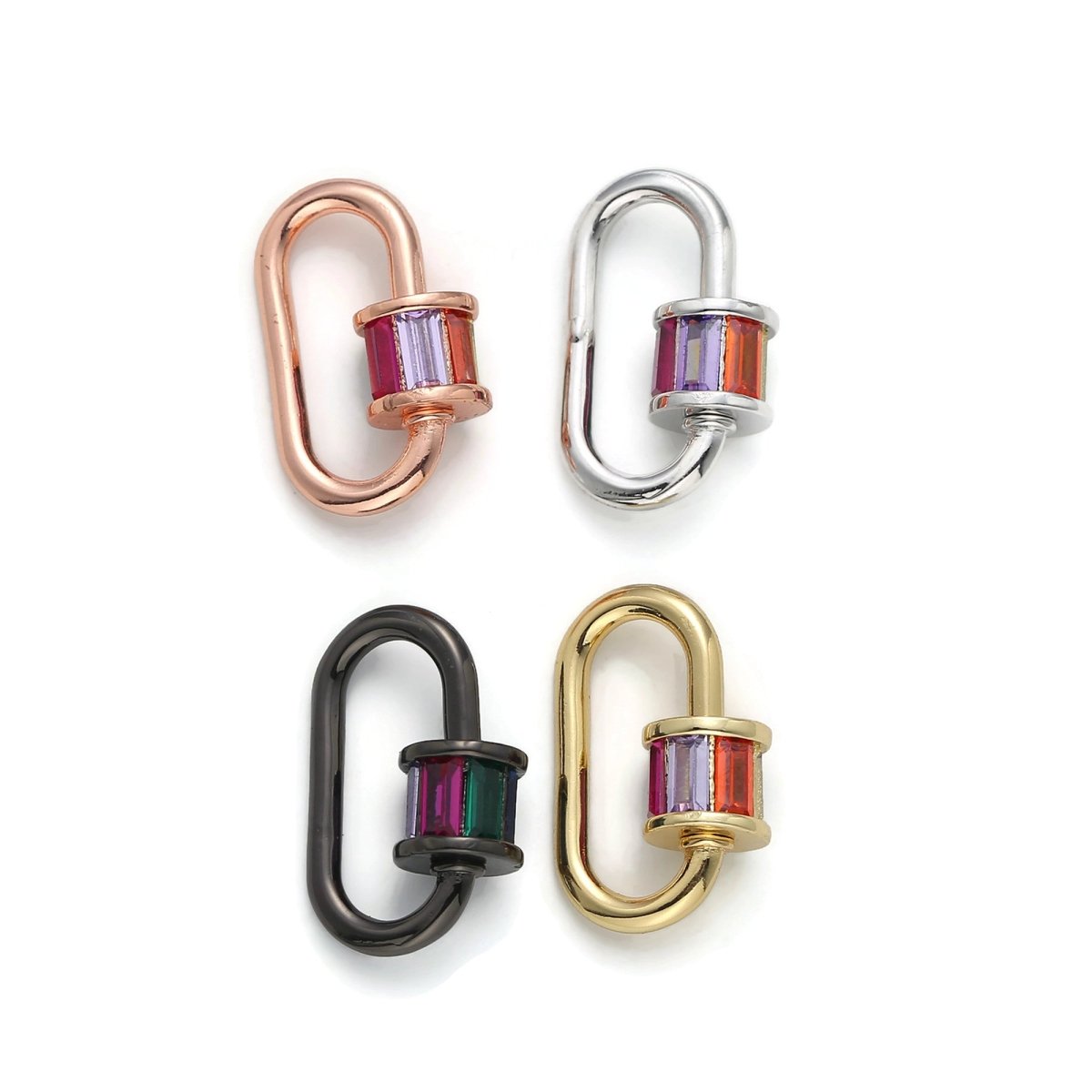 24K Gold-Plated Oval Carabiner, Screw Clasp with Multicolor Glass Panes, Gold, Rose Gold, Silver, or Black Color Options - DLUXCA