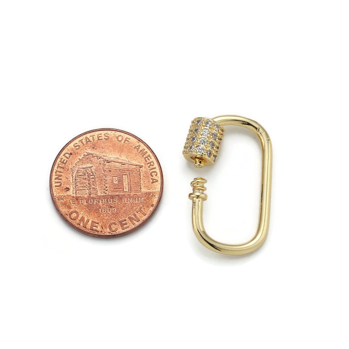 24K Gold-Plated Paperclip Oval Carabiner, Circle Screw Clasp with Zirconia Rhinestones, Silver, Gold, or Black Option - DLUXCA