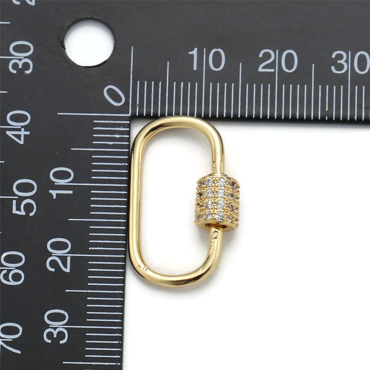 24K Gold-Plated Paperclip Oval Carabiner, Circle Screw Clasp with Zirconia Rhinestones, Silver, Gold, or Black Option - DLUXCA