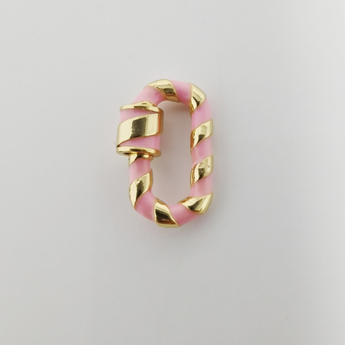24K Gold-Plated Pink and Gold Paperclip Carabiner, Candy Cane Swirl Design, Circle Screw Clasp - DLUXCA