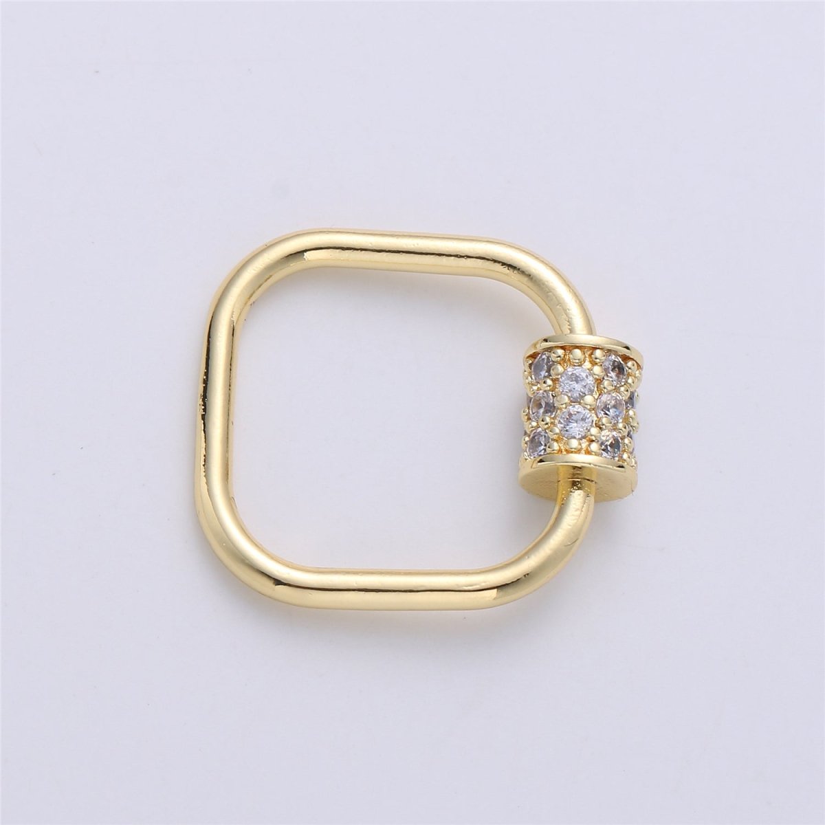 24K Gold-Plated Rounded Square Carabiner, Circular Screw Clasp with Colored Rhinestones - DLUXCA