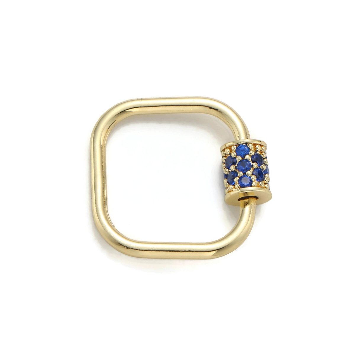 24K Gold-Plated Rounded Square Carabiner, Circular Screw Clasp with Colored Rhinestones - DLUXCA