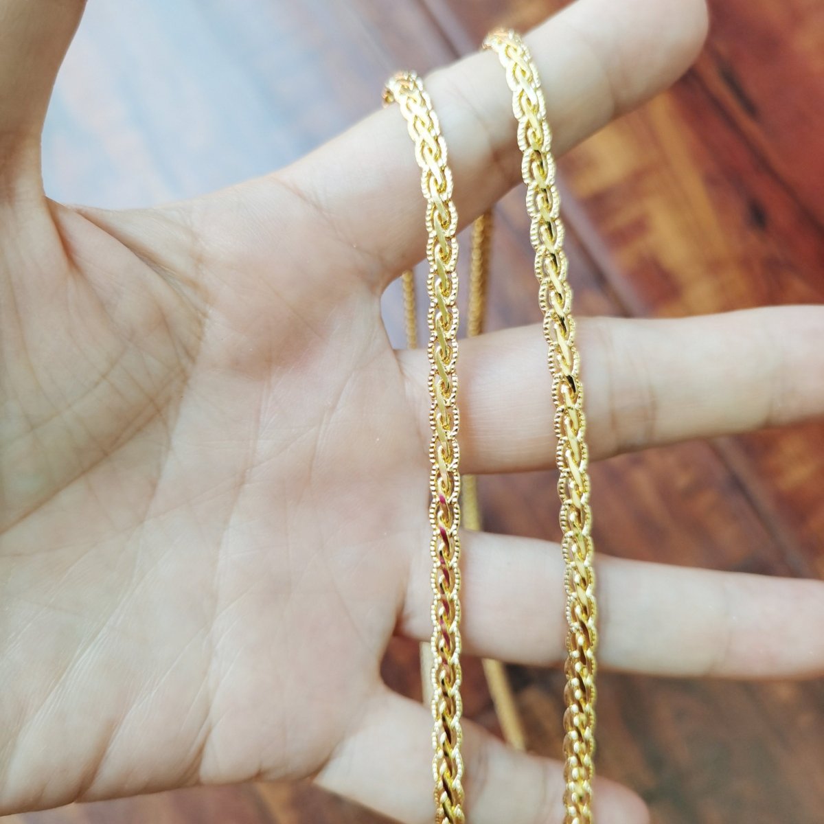 24K Gold Plated Snake Tinsel Designed Chain, 4mm Gold Designed Chain, Vintage Gold Designed Chain, 20 inches Designed Necklace w/ Lobster Clasps | CN-754 Clearance Pricing - DLUXCA