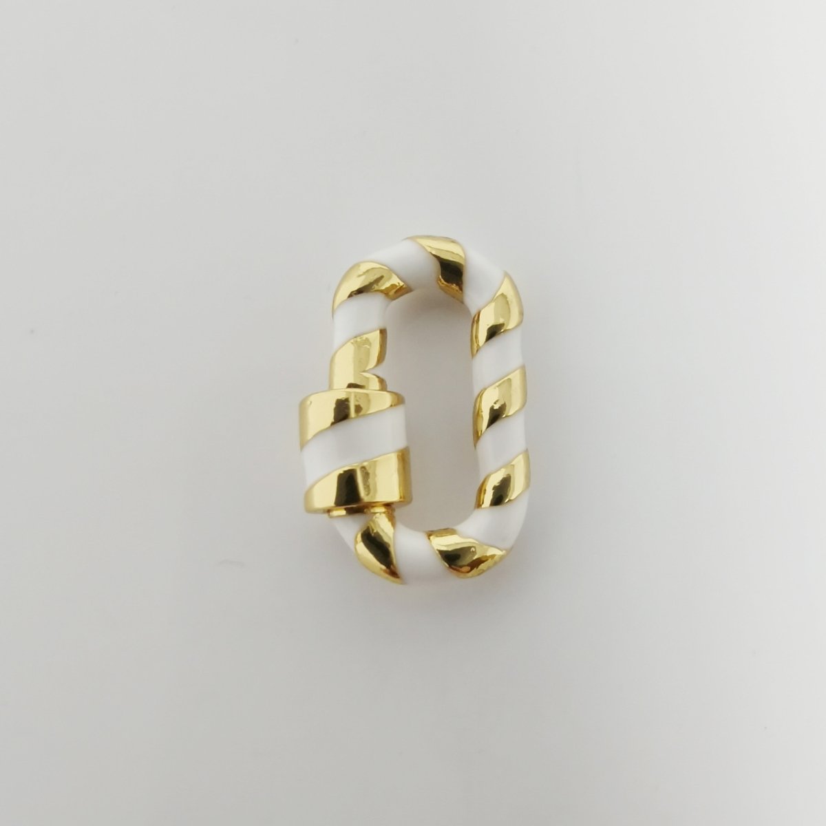 24K Gold-Plated White and Gold Paperclip Carabiner, Candy Cane Swirl Design, Circle Screw Clasp - DLUXCA
