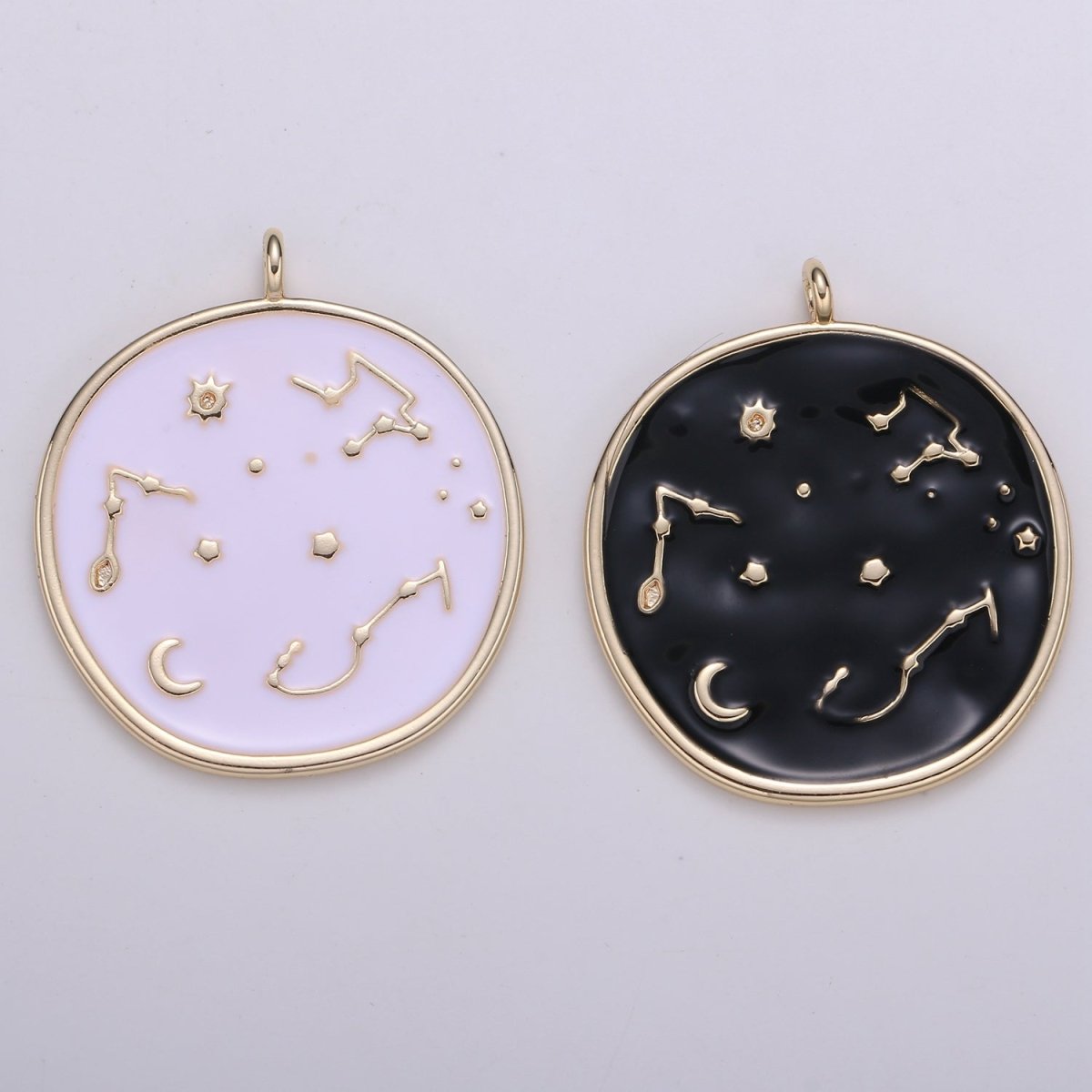 24k Gold Solar System Astrology Charm, Enamel Universe Pendant, Zodiac Gold Charm, For DIY Necklace Bracelet Earring E-152 E-153 - DLUXCA