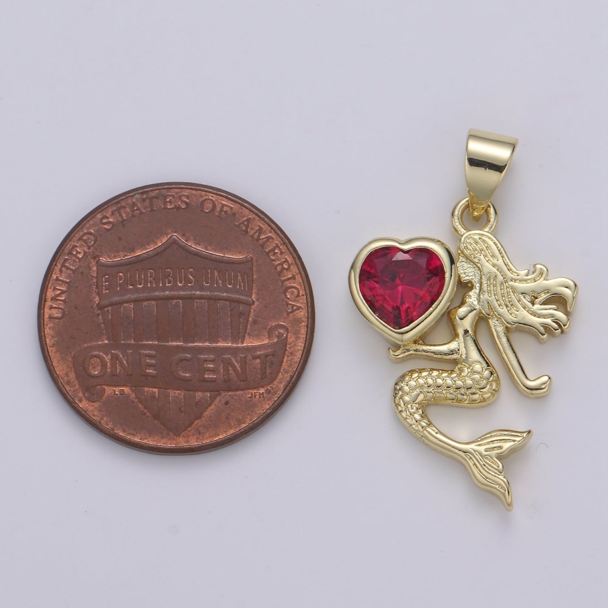 24K Gold Solitaire CZ Mermaid Pendant Charm, Love CZ Mermaid Heart Pendant Charm, Pendant, For DIY Jewelry H-285 H-286 - DLUXCA