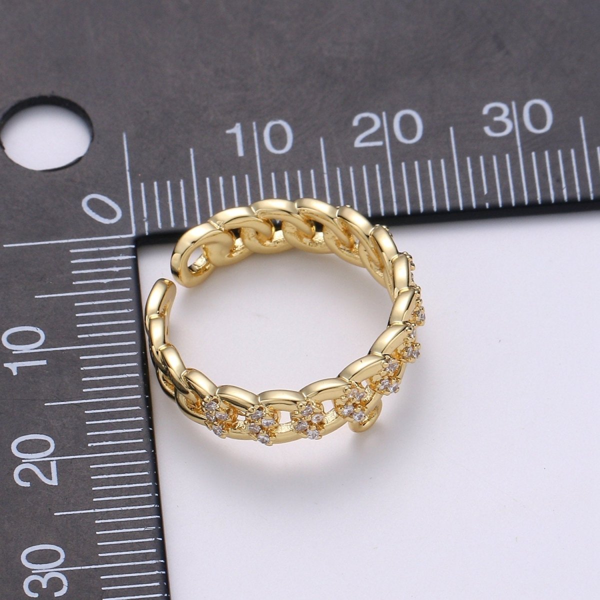24k Gold Vermeil Open Link Ring, Cz Gold Chain Link Ring, Link Chain Design Ring, Make Your Own Ring DIY Jewelry Supplies Put your own Charm K-859 K-860 - DLUXCA