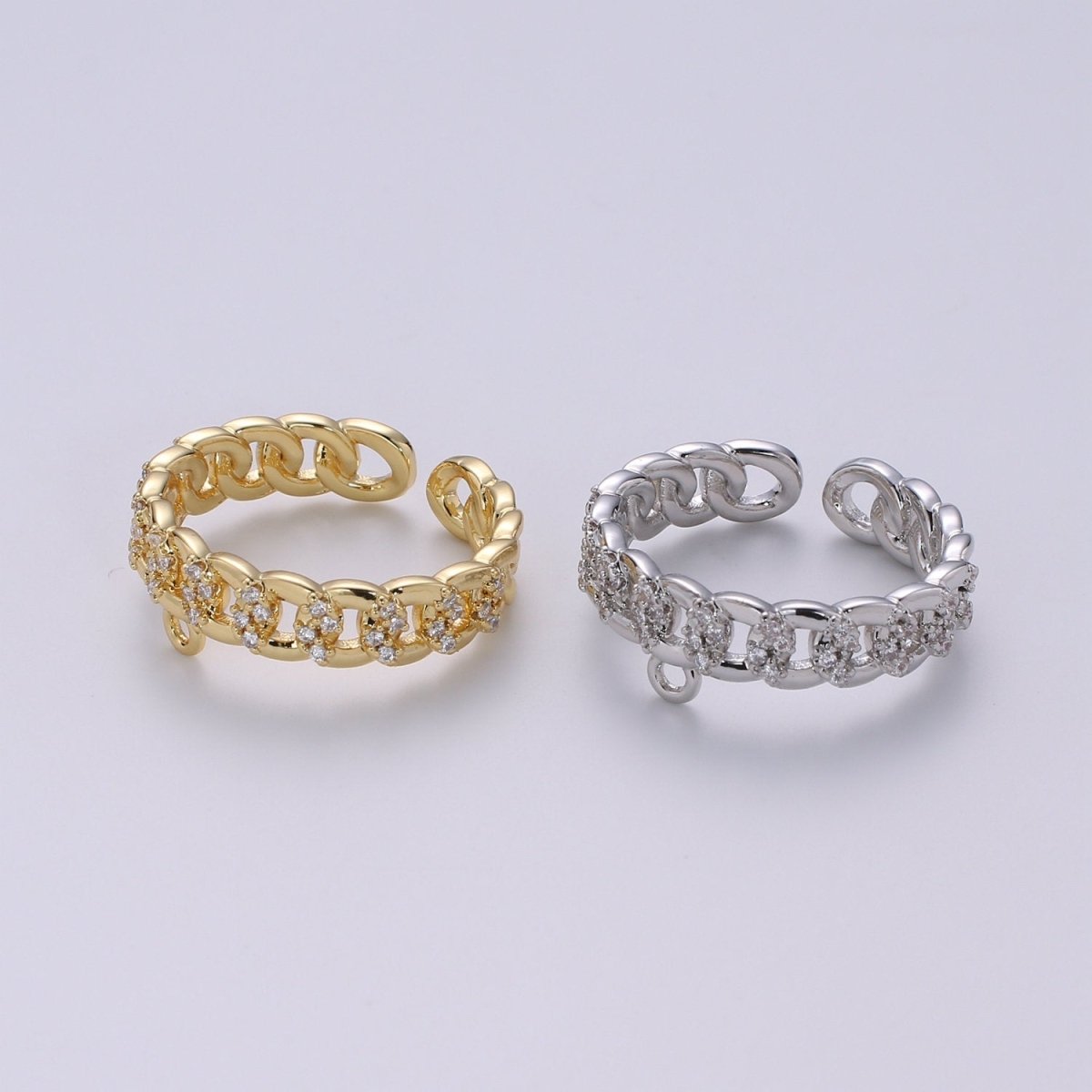 24k Gold Vermeil Open Link Ring, Cz Gold Chain Link Ring, Link Chain Design Ring, Make Your Own Ring DIY Jewelry Supplies Put your own Charm K-859 K-860 - DLUXCA