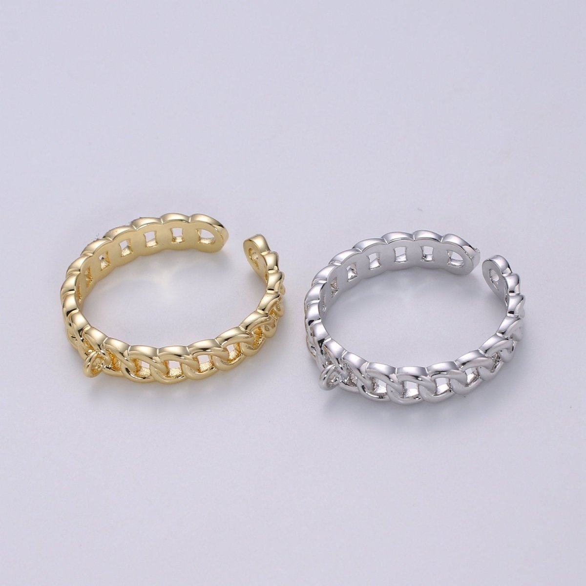 24k Gold Vermeil Open Link Ring, Gold Chain Link Ring, Link Chain Design Ring, Designer Chain Ring, DIY Jewelry Supplies Put your own Charm K-855 K-856 - DLUXCA