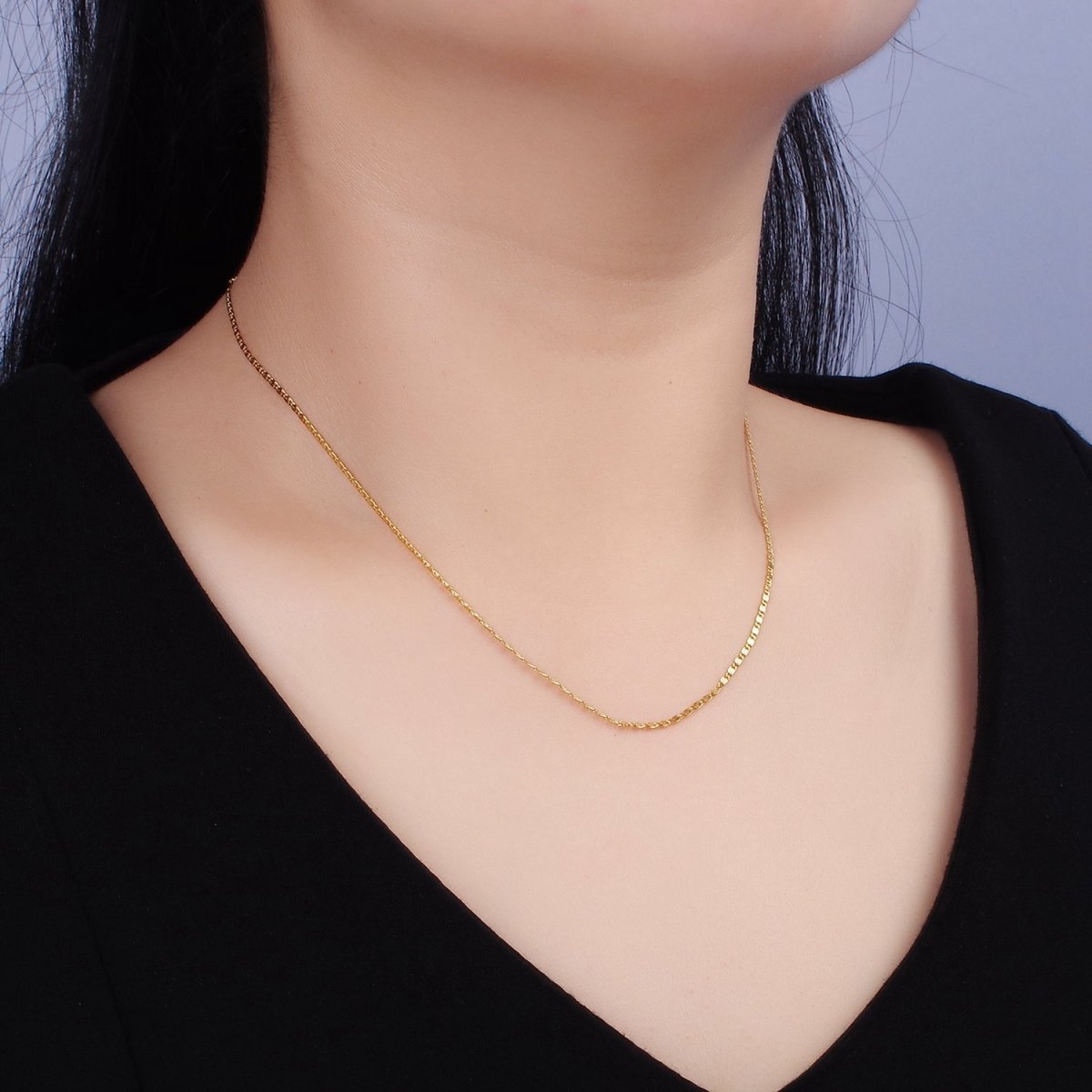 24K Gold Vermeil S925 Sterling Silver 1.2mm Dainty Scroll 15.5 Inch Chain Necklace | WA-1984 Clearance Pricing - DLUXCA