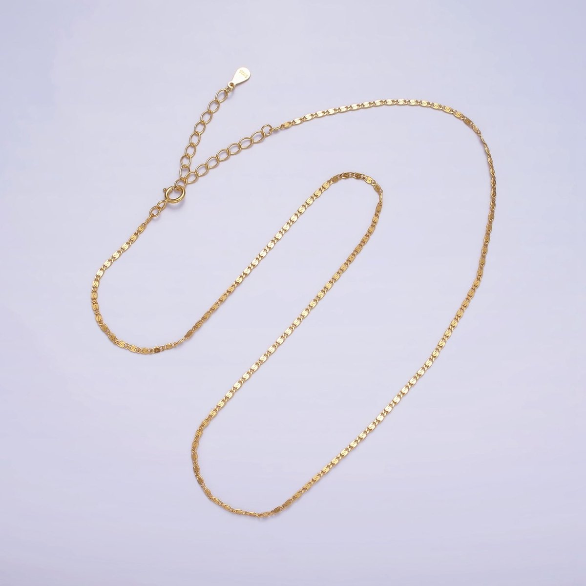 24K Gold Vermeil S925 Sterling Silver 1.2mm Dainty Scroll 15.5 Inch Chain Necklace | WA-1984 Clearance Pricing - DLUXCA