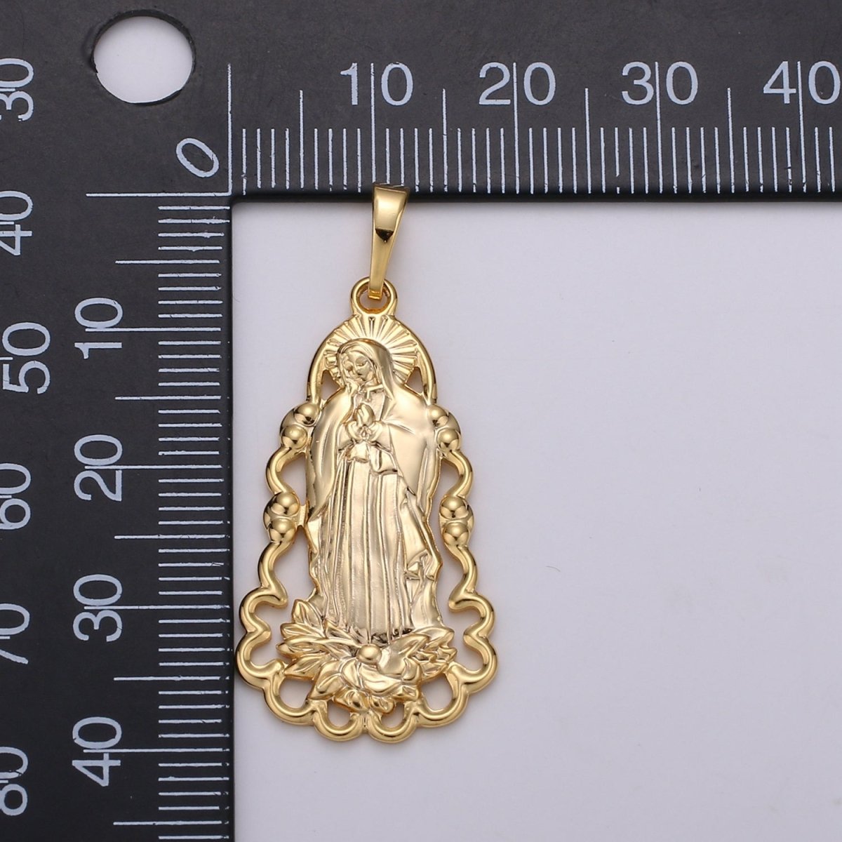 24K Guadalupe Pendant â€¢ Yellow Gold Lady of Guadalupe Pendant â€¢ Religious Pendant â€¢ Gold Virgin Mary Pendant Necklace J-122 - DLUXCA
