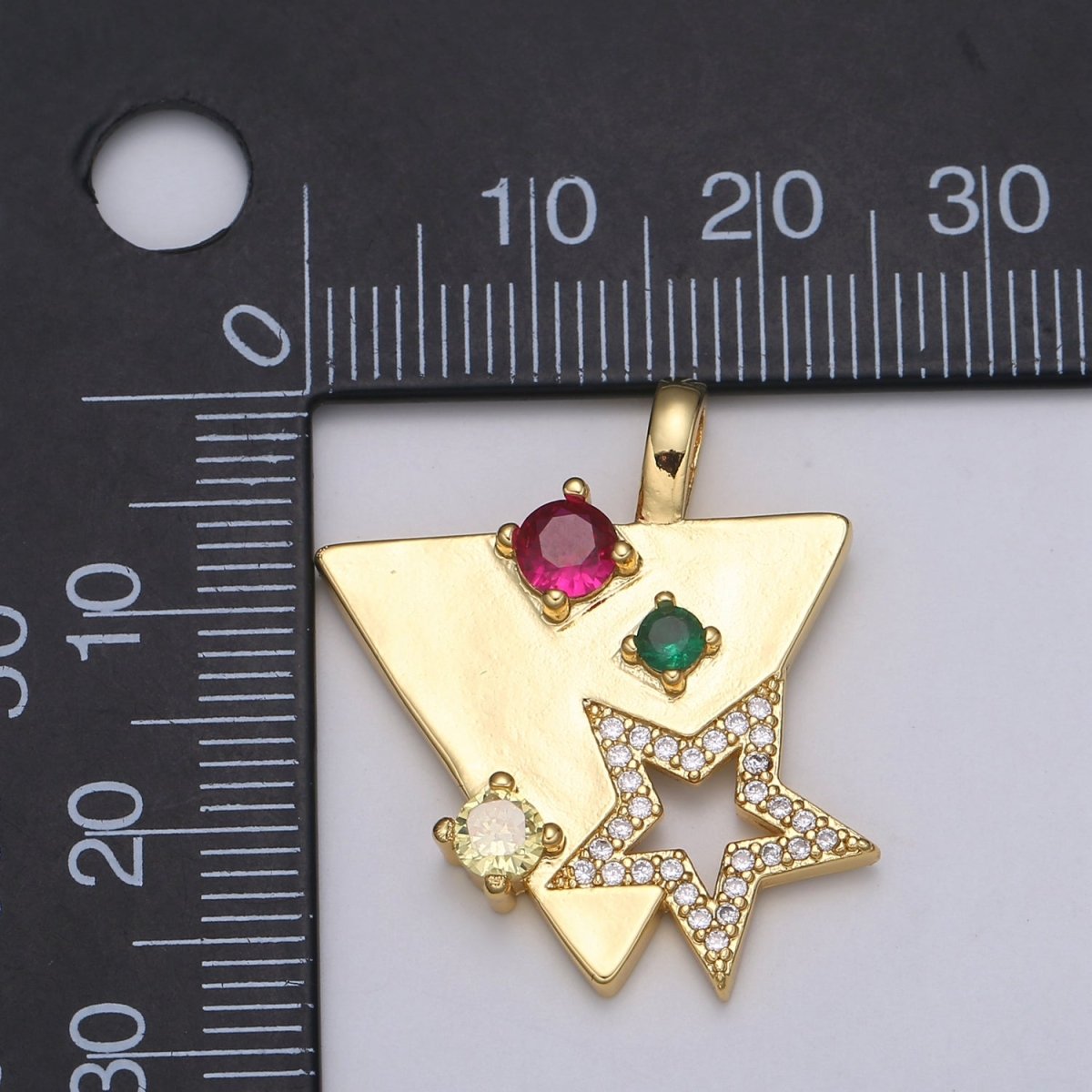 24K Red Green Gold Filled Star in Triangle Pendants -J-281 - DLUXCA