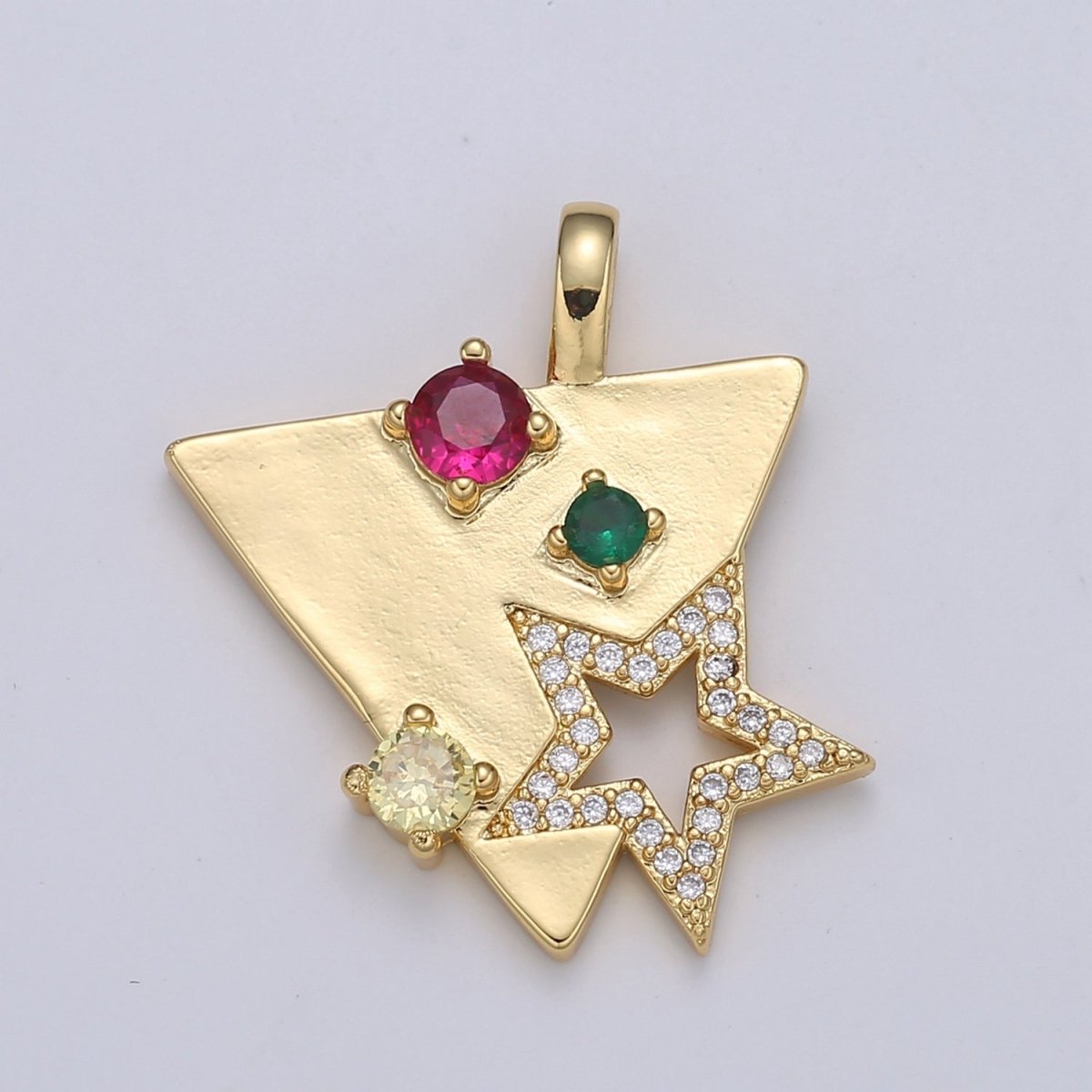 24K Red Green Gold Filled Star in Triangle Pendants -J-281 - DLUXCA