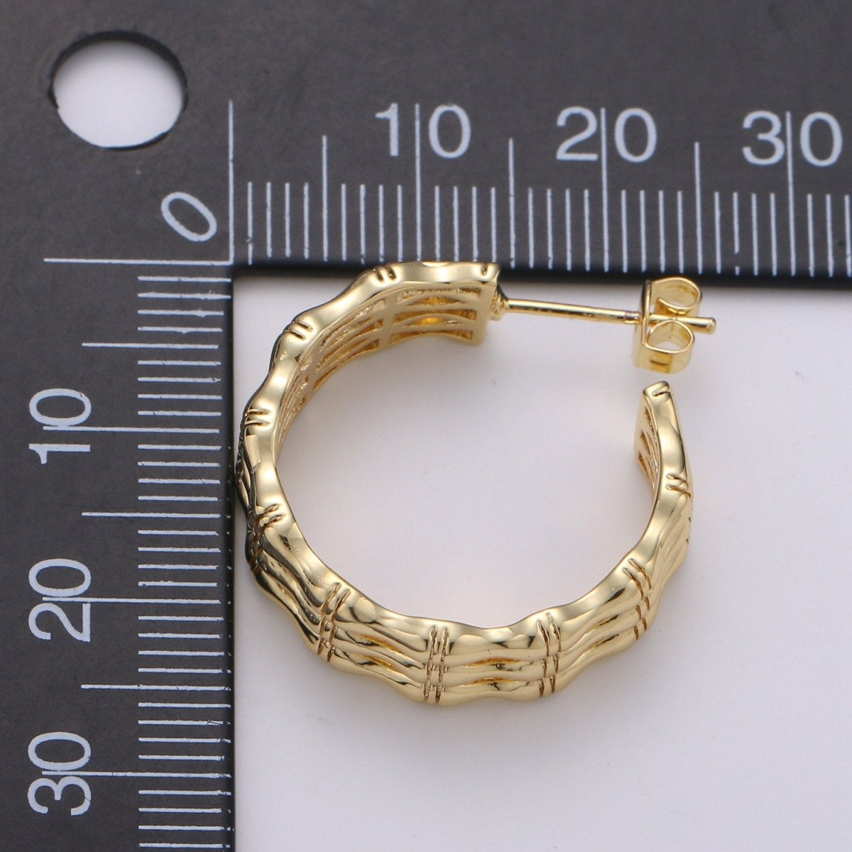 24k Vermeil Gold Earrings, Chunky Hoop Earring, Bold Earrings, Chunky Bamboo Earrings, Everyday Wear Earrings 15mm Earring Q-284 - DLUXCA
